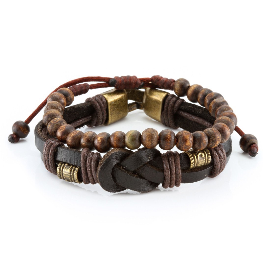 Wood Hide Bracelet Set by MARZ  in  Adjustable by King Ice