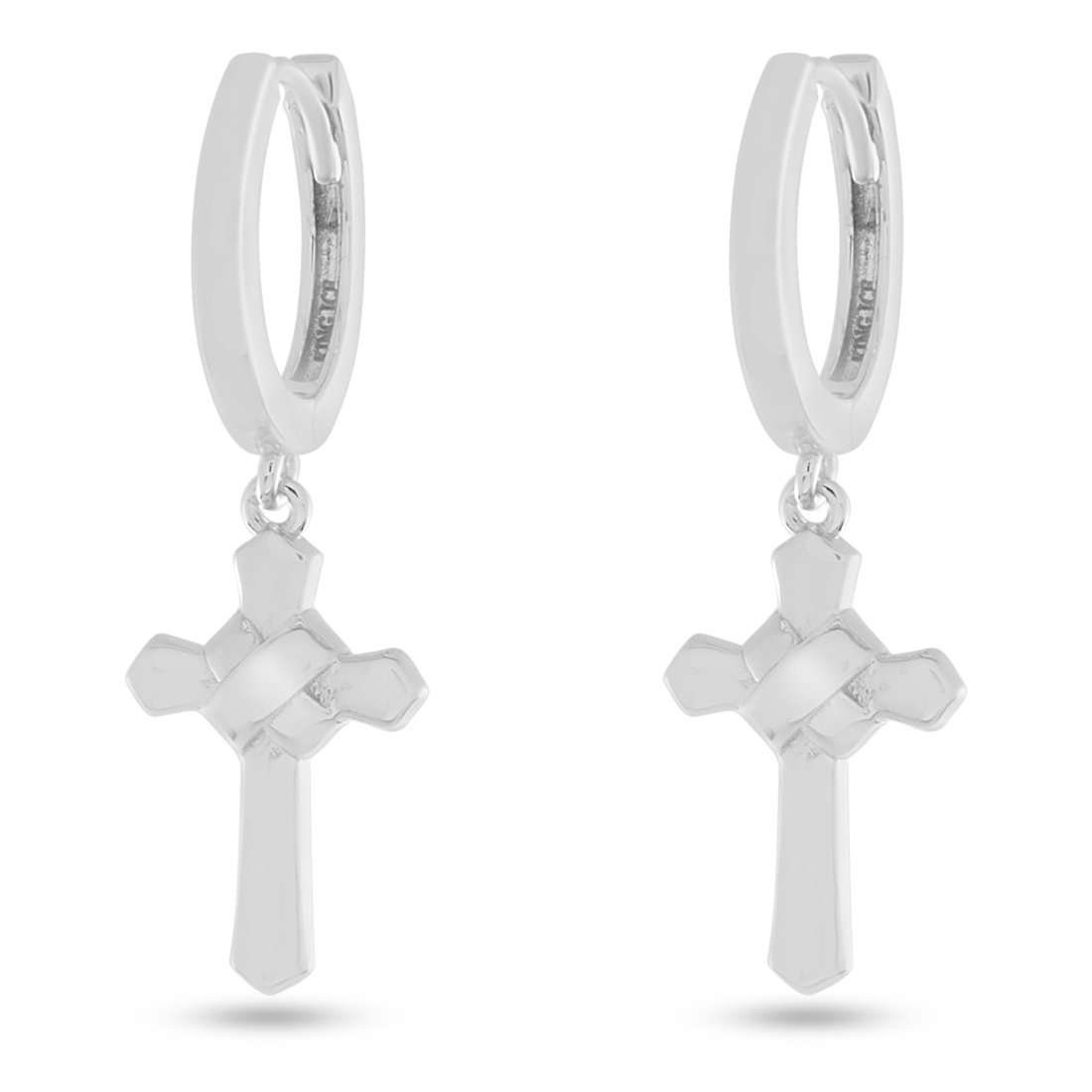 Wrapped Cross Earrings  in  Sterling Silver / White Gold / 1.2" by King Ice