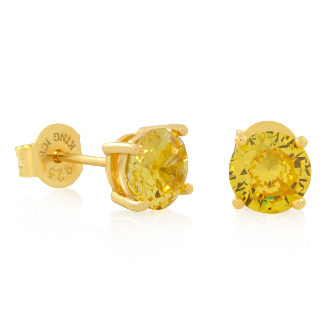 Yellow Brilliant-Cut Stud Earrings  in  Sterling Silver / 14K Vermeil / 6mm by King Ice