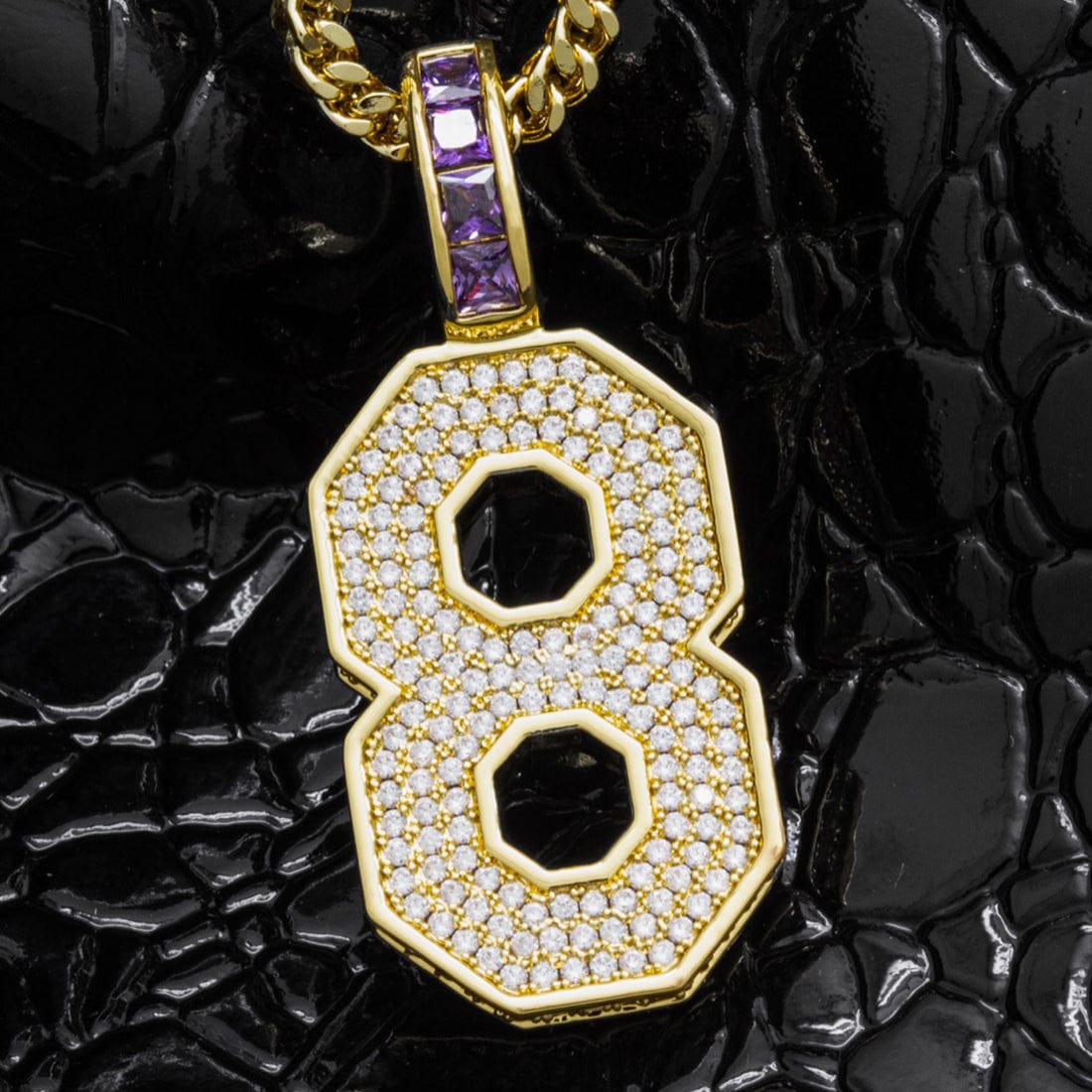 Black Mamba Classic Number 8 Necklace  in  14K Gold / 1.7" by King Ice