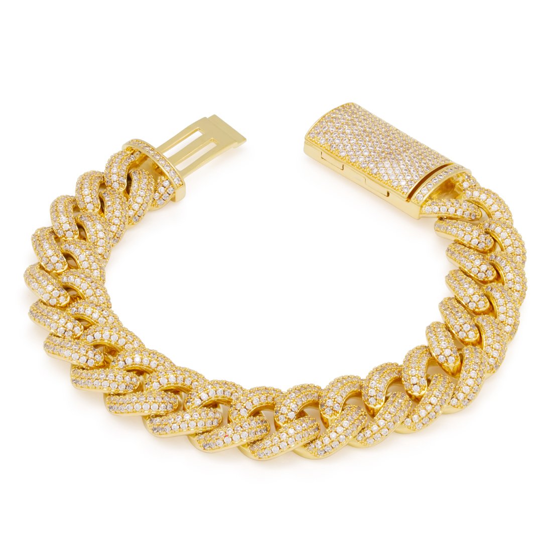 15mm Classic Iced Miami Cuban Bracelet  in  14K Gold / 8" by King Ice