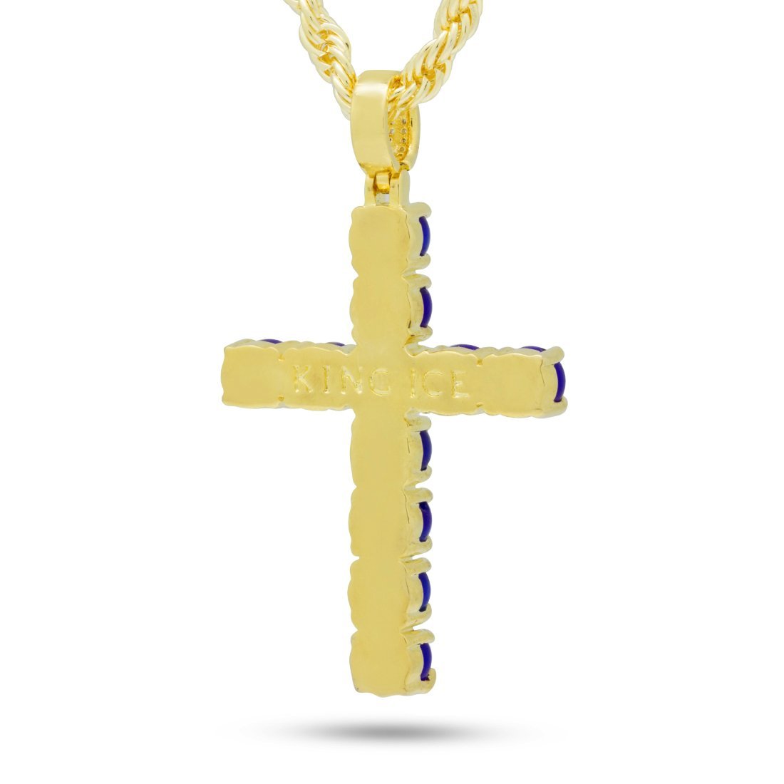 Blue Evil Eye Cross Necklace  in  14K Gold / 2.2" by King Ice