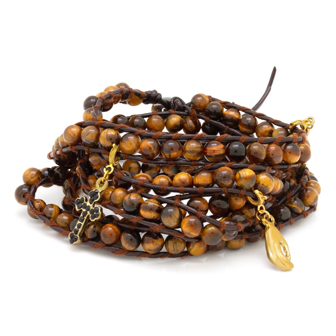 Endless Tiger Eye Bracelet by MARZ  in  14K Gold / Adjustable by King Ice