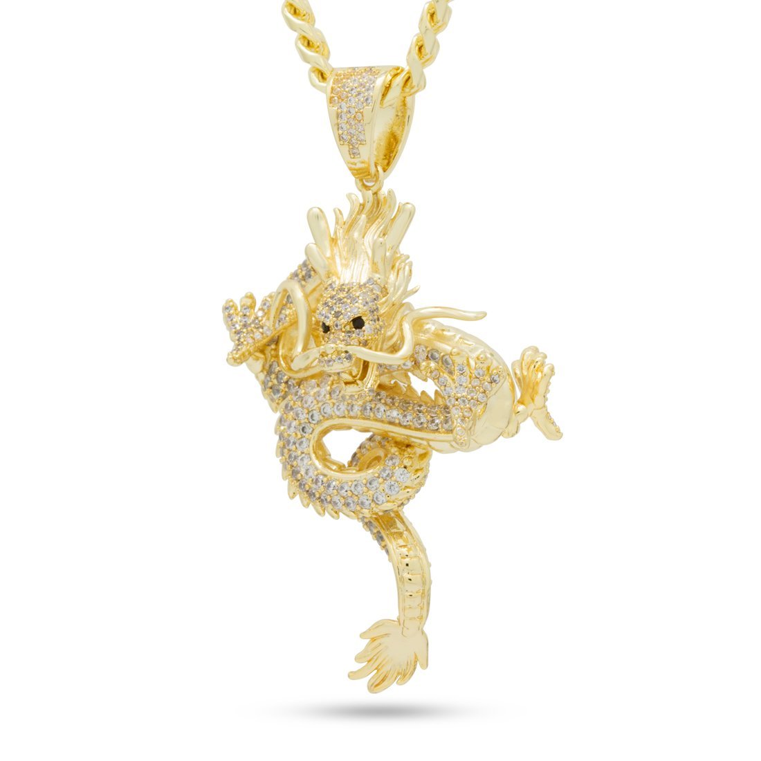 Far East Dragon Necklace  in  14K Gold / 2.8" by King Ice