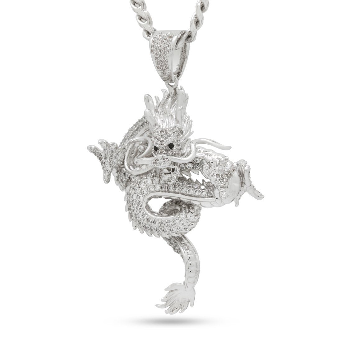 Far East Dragon Necklace  in  White Gold / 2.8" by King Ice