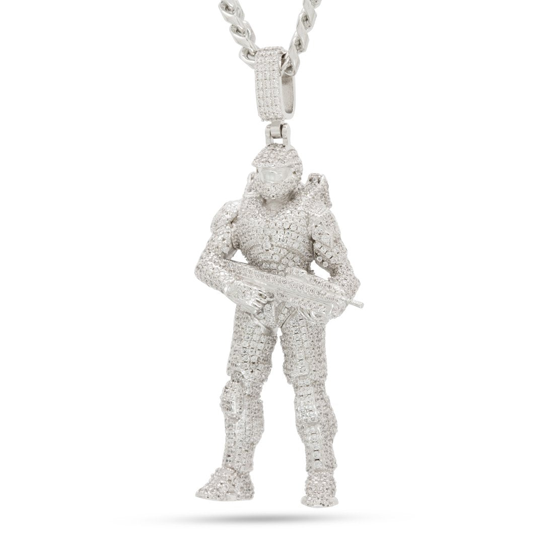 Halo x King Ice - Master Chief Necklace  in  White Gold / 2.8" by King Ice