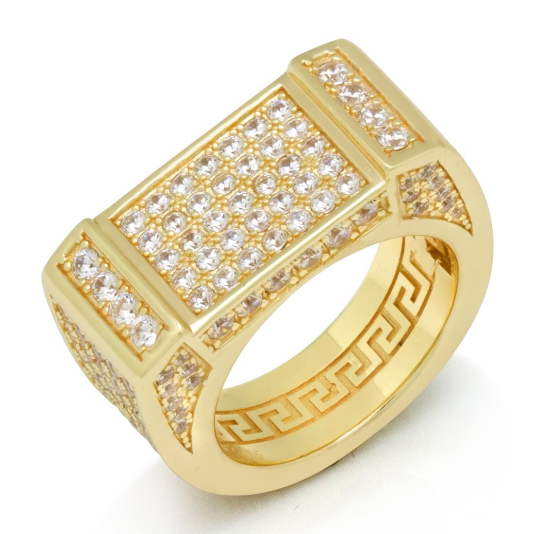 Iced Rectangle Ring  in  Gold Plated / 14K Gold / 7 by King Ice