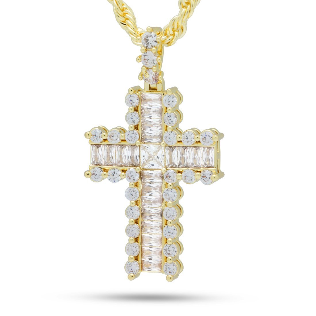 Icy Cross Necklace  in  14K Gold / 2.1" by King Ice