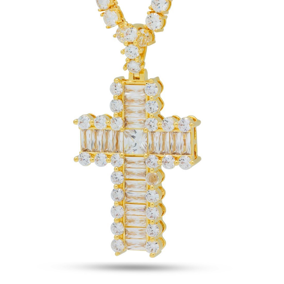 Icy Cross Necklace  in  14K Gold / 2.6" by King Ice