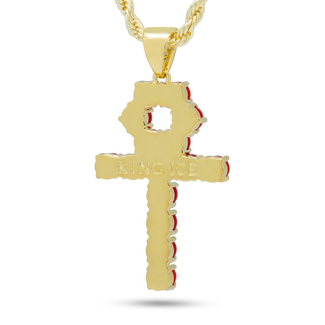 Red Evil Eye Ankh Cross Necklace  in  14K Gold / M by King Ice