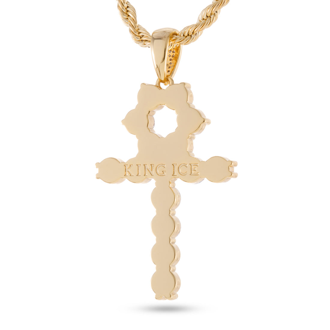 Tennis Ankh Necklace  in  14K Gold / 2" by King Ice