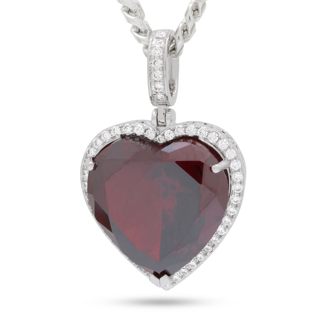 Ruby Heart Necklace  in  White Gold / 1.8" by King Ice